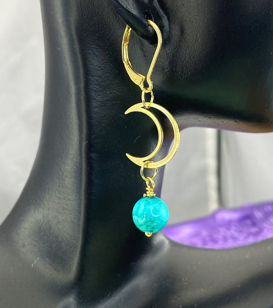 Gold Natural Turquoise Six Sided Celestial Dice Earrings Birthday Gift, N5223
