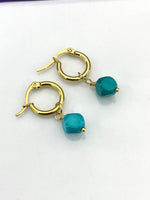 Gold Natural Turquoise Six Sided Celestial Dice Earrings Birthday Gift, N5223A
