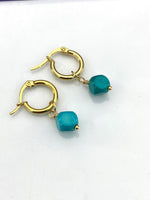 Gold Natural Turquoise Six Sided Celestial Dice Earrings Birthday Gift, N5223A