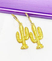 Gold Cactus Earrings Birthday Gift, N2745A
