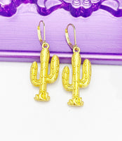 Gold Cactus Earrings Birthday Gift, N2745A