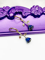 Gold Blue Rose Flower Earrings Hypoallergenic Earrings, Birthday Gift, N3108A