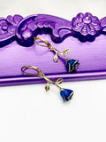 Gold Blue Rose Flower Earrings Hypoallergenic Earrings, Birthday Gift, N3108A