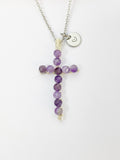 Silver Amethyst Cross Necklace, Natural Gemstone Jewelry, Birthday Gifts, Personalized Customized Gifts, N5225