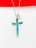 Silver Apatite Cross Necklace Natural Gemstone Jewelry, Birthday Gifts, Personalized Customized Gifts, N5225A