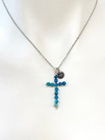 Silver Apatite Cross Necklace Natural Gemstone Jewelry, Birthday Gifts, Personalized Customized Gifts, N5225A