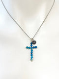 Silver Apatite Cross Necklace Natural Gemstone Jewelry, Birthday Gifts, Personalized Customized Gifts, N5225A