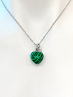 Heart Malachite Necklace Stainless Steel Gemstone Jewelry, Birthday Gifts, Personalized Customized Gifts, N5233