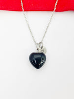 Black Agate Heart Pendants Necklace Natural Gemstone Jewelry, Birthday Gifts, Personalized Customized Gifts, N5244