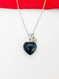 Black Agate Heart Pendants Necklace Natural Gemstone Jewelry, Birthday Gifts, Personalized Customized Gifts, N5244