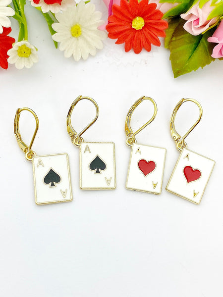 Black Ace of Spades Earrings Ace of Heart Earrings, Birthday Gift, N3214B