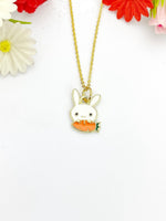 Gold Cute Bunny Rabbit with Orange Carrot Charm Necklace Birthday Gifts, Personalized Customized Gifts, N5254