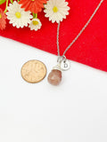 Silver Natural Strawberry Quartz Necklace, Natural Gemstone Jewelry Gift, Personalized Initial Gift, N5217