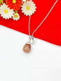 Silver Natural Strawberry Quartz Necklace, Natural Gemstone Jewelry Gift, Personalized Initial Gift, N5217