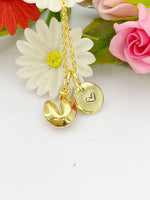 Gold Fortune Cookies Charm Necklace Personalized Customized Gifts, N2936A