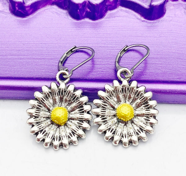Silver Daisy Earrings Birthday Gift, N984A