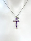 Silver Amethyst Cross Necklace, Natural Gemstone Jewelry, Birthday Gifts, Personalized Customized Gifts, N5225