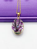 Gold Purple Pressed Flower Charm Necklace Personalized Customized Gifts, N2355A