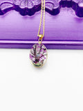 Gold Purple Pressed Flower Charm Necklace Personalized Customized Gifts, N2355A