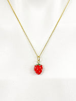 Gold Red Strawberry Charm Necklace Foodie Gifts, Personalized Customized Gifts, N5273