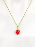 Gold Red Strawberry Charm Necklace Foodie Gifts, Personalized Customized Gifts, N5273