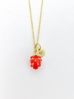 Gold Red Strawberry Charm Necklace Foodie Gifts, Personalized Customized Gifts, N5273