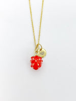 Gold Red Strawberry Charm Necklace Foodie Gifts, Personalized Customized Gifts, N5273