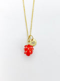 Gold Red Strawberry Charm Necklace Foodie Gifts, Personalized Customized Gifts, N5273