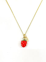 Gold Red Strawberry Charm Necklace Foodie Gifts, Personalized Customized Gifts, N5273
