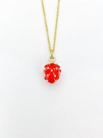 Gold Red Strawberry Charm Necklace Foodie Gifts, Personalized Customized Gifts, N5273