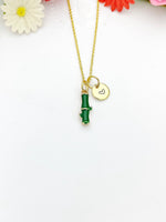 Gold Green Bamboo Stick Charm Necklace Good Luck Gifts, Personalized Customized Gifts, N5276