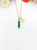 Gold Green Bamboo Stick Charm Necklace Good Luck Gifts, Personalized Customized Gifts, N5276