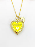 Gold Sweet Yellow Heart Locket Charm Necklace Birthday Teen Girl Gifts, Personalized Customized Gifts, N5278A