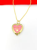 Gold Sweet Pink Heart Locket Charm Necklace Birthday Teen Girl Gifts, Personalized Customized Gifts, N5278C