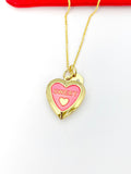 Gold Sweet Pink Heart Locket Charm Necklace Birthday Teen Girl Gifts, Personalized Customized Gifts, N5278C
