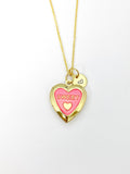 Gold Sweet Pink Heart Locket Charm Necklace Birthday Teen Girl Gifts, Personalized Customized Gifts, N5278C