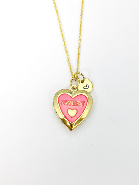 Gold Sweet Pink Heart Locket Charm Necklace Birthday Teen Girl Gifts, Personalized Customized Gifts, N5278C