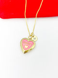 Gold Sweet Pink Heart Locket Charm Necklace Birthday Teen Girl Gifts, Personalized Customized Gifts, N5278C