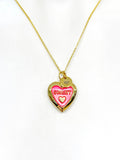 Gold Sweet Pink Heart Locket Charm Necklace Birthday Teen Girl Gifts, Personalized Customized Gifts, N5278C