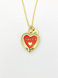 Gold Sweet Red Heart Locket Charm Necklace Birthday Teen Girl Gifts, Personalized Customized Gifts, N5278D