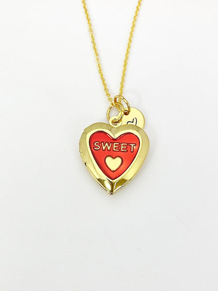 Gold Sweet Red Heart Locket Charm Necklace Birthday Teen Girl Gifts, Personalized Customized Gifts, N5278D