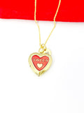 Gold Sweet Red Heart Locket Charm Necklace Birthday Teen Girl Gifts, Personalized Customized Gifts, N5278D