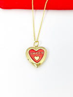 Gold Sweet Red Heart Locket Charm Necklace Birthday Teen Girl Gifts, Personalized Customized Gifts, N5278D