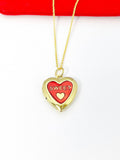 Gold Sweet Red Heart Locket Charm Necklace Birthday Teen Girl Gifts, Personalized Customized Gifts, N5278D