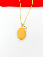 Gold Oval Small Orange Locket Charm Necklace Birthday Teen Girl Gifts, Personalized Customized Gifts, N5279B