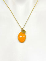 Gold Oval Small Orange Locket Charm Necklace Birthday Teen Girl Gifts, Personalized Customized Gifts, N5279B