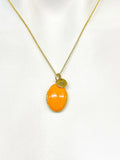 Gold Oval Small Orange Locket Charm Necklace Birthday Teen Girl Gifts, Personalized Customized Gifts, N5279B