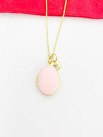 Gold Oval Small Pink Locket Charm Necklace Birthday Teen Girl Gifts, Personalized Customized Gifts, N5279D