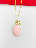 Gold Oval Small Pink Locket Charm Necklace Birthday Teen Girl Gifts, Personalized Customized Gifts, N5279D