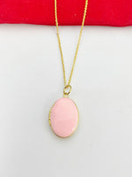 Gold Oval Small Pink Locket Charm Necklace Birthday Teen Girl Gifts, Personalized Customized Gifts, N5279D